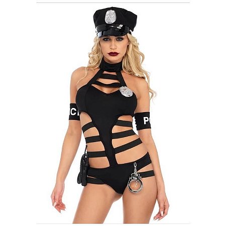 Fantasia Policial com Body Recortado e Chapéu – Leg Avenue