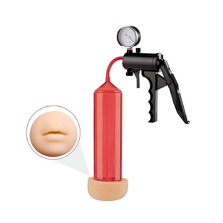 Bomba Peniana com Anel em Formato de Boca e Manômetro Lust Pumper -  Nanma