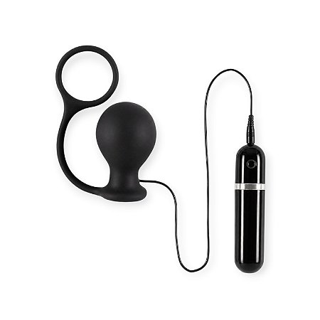 Plug Anal em Silicone com Anel Peniano 10 Modos de Vibração Buttplug Thriller Ass - Nanma