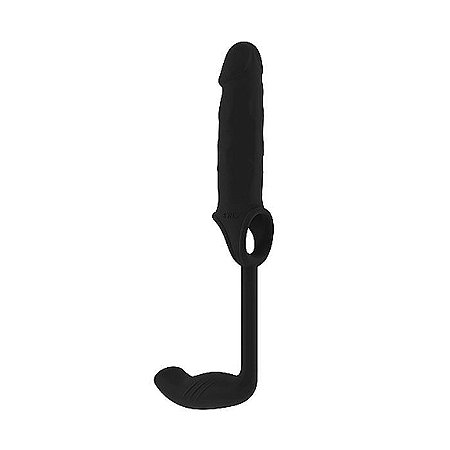 Capa Extensora 2.5  com Plug Anal Preto - Stretchy Penis Exten And Plug Black