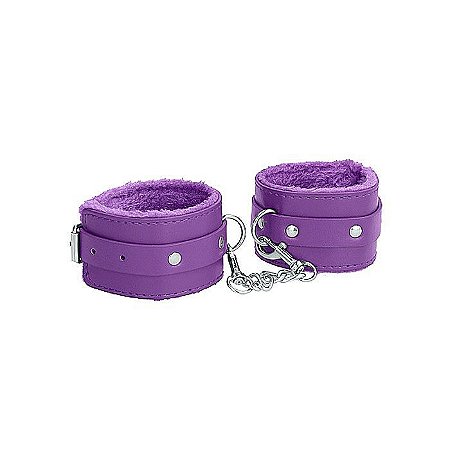 Tornozeleira De Plush E Couro Roxa - Ouch Plush Leather Ankle Cuffs Purple