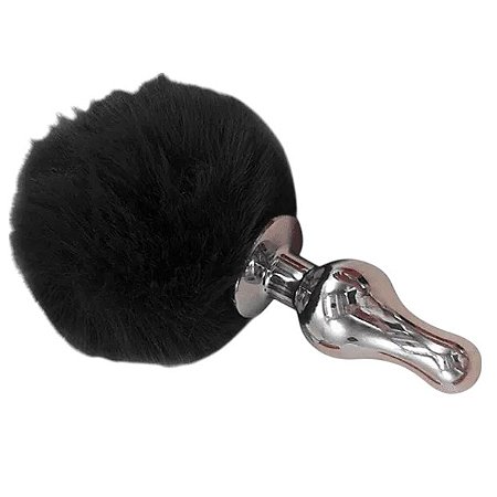 Plug anal de aço  4 cm com rabo de coelho preto - Lovetoys