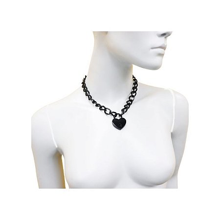 Colar Corrente Preto 40cm Coração com Chave - Coleção Fetiche Lovetoys