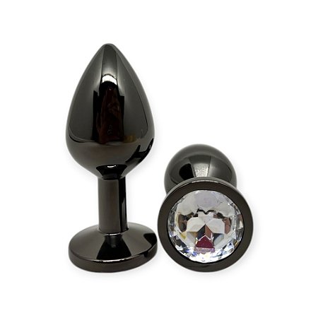 Plug Anal Jóia em Aço Inox Grafite 8cm x 3cm - Lovetoys