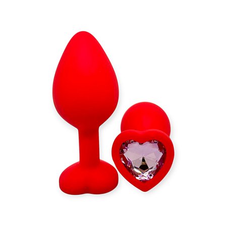 Plug Anal 8cm x 3,5cm em Silicone com Base de Coração e Pedra - Lovetoys