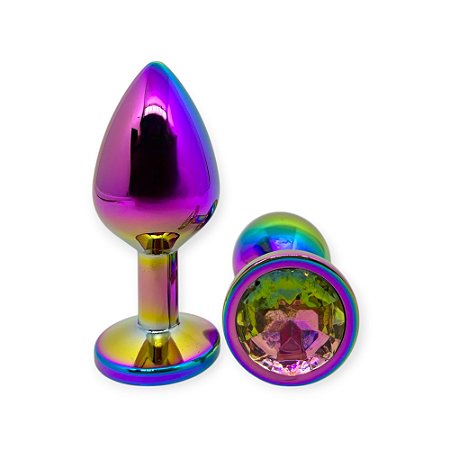 Plug Anal Jóia em Aço Inox Furta-cor 8cm x 3,5cm - Lovetoys