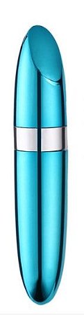 Mini Vibrador Metalizado em Formato de Batom Azul - Lovetoys