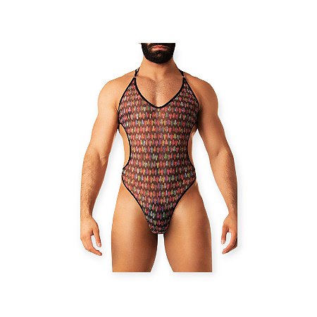 Body Masculino em Tule Estampado - Ricok