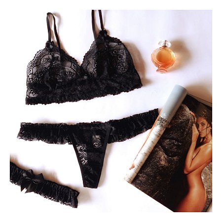 Conjunto Sarah Preto Tam P - Amor e Sedução