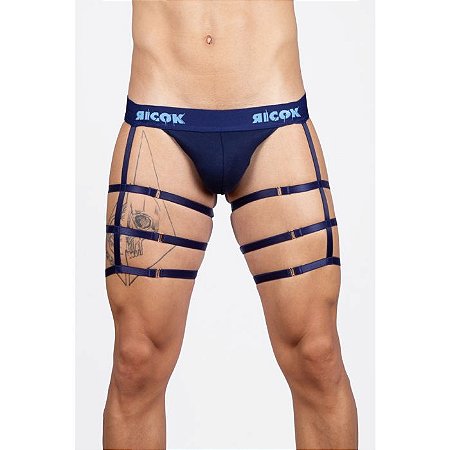 Cueca Jockstrap com 3 Ligas Azul Escuro M - Ricok