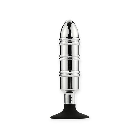Plug Anal em Aço com Linhas Massageadoras e Ventosa - SI