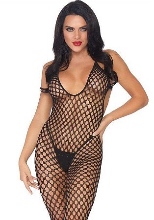 Macacão Arrastão Sem Mangas Preto – Leg Avenue