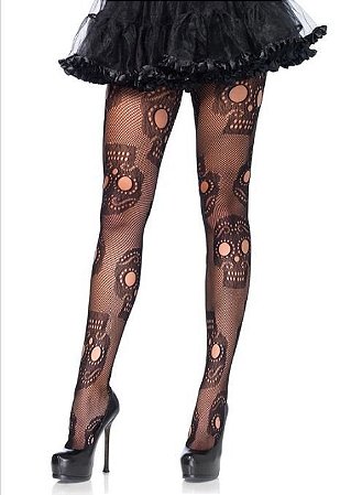 Meia Calça Arrastão com Desenhos de Caveira – Leg Avenue