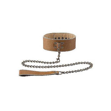 Colar de couro marrom com guia 102 X 10  - Collar With Leash  Brown