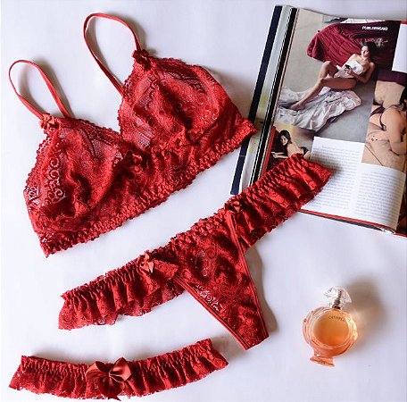 Conjunto Sarah Vermelho Tam G - Amor e Sedução
