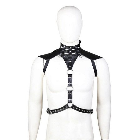 Harness Preto Com Coleira e Ombreira - Têmis - Coleção Fetiche Lovetoys