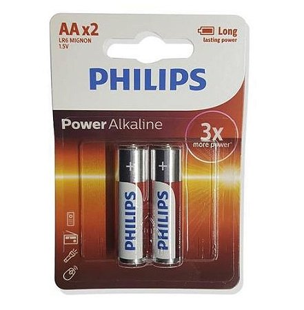Cartela com 2 Pilhas Aa Alcalina 1,5v - Philips