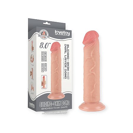 Pênis Realístico 20cm x 3,8cm 8'' Sliding Skin Dual Layer Dong Flesh - Lovetoy