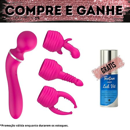 Compre Vibrador Varinha Mágica com 3 Capas Estimuladoras e Ganhe Lubrificante Lub Vit