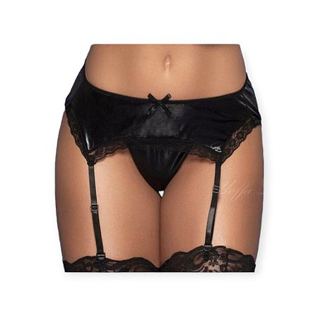 Cinta Liga em Pu com Calcinha Preta - Yaffa Lingerie