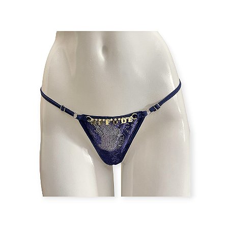 Calcinha Fio Dental de Renda com Frase Frontal Me Fode - Yaffa