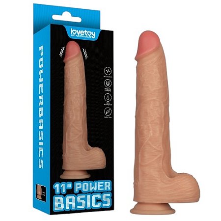 Pênis 28,3cm x 5,5cm com 10 Modos de Vibração 11'' Vibrating Power Basics Cock - Lovetoy