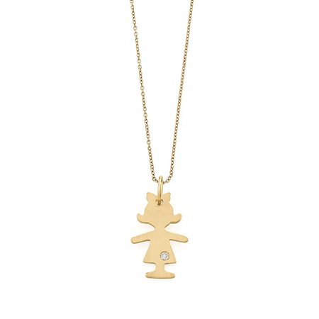 Pingente de ouro amarelo 18K com diamante - Menina 1,5 grama