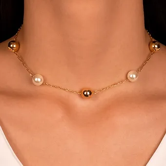 Choker Semijoia Pérolas e Bolas Lisas