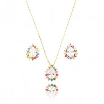 Conjunto Gota Cristal - Semijoia