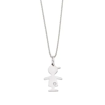 Pingente de ouro branco 18K com diamante - Menino  1,5 grama