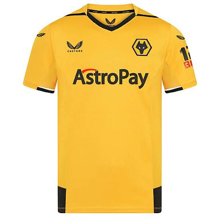 Camiseta Wolverhampton Home 22 23 s n Torcedor AstroPay Masculina V13 UNROLLED