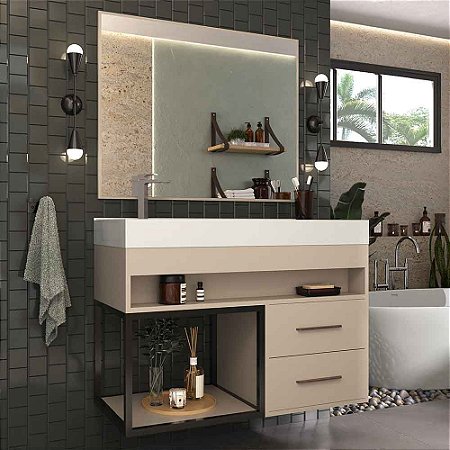 Gabinete para Banheiro com Cuba e Espelheira New Plus Nude - Moville -  Moville - Móveis para sua Casa você encontra aqui