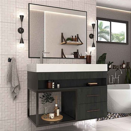 Gabinete para Banheiro com Cuba e Espelheira New Plus Carbono - Moville -  Moville - Móveis para sua Casa você encontra aqui