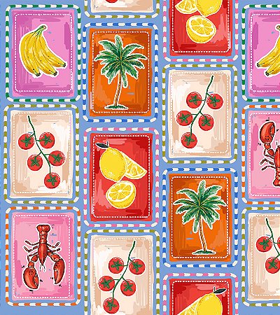 Estampa LOBSTER – Frutas, Tomates, Palmeiras e Lagostas | Tecido Tricoline Digital 100% Algodão (0,50x1,50m)