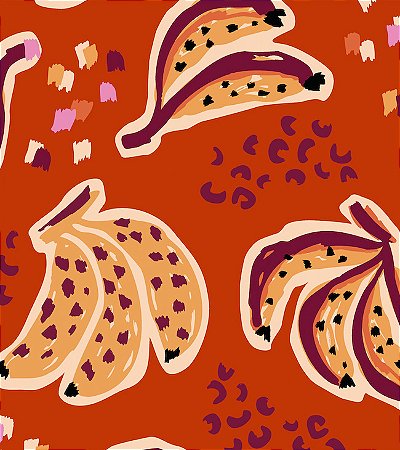 Estampa CREATE – Bananas Abstratas em Fundo Terracota | Tecido Tricoline Digital 100% Algodão (0,50x1,50m)