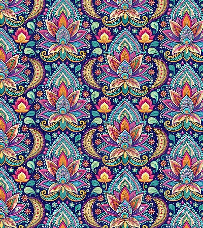 Estampa ISIS – Mandalas Florais com Lótus e Paisleys | Tecido Tricoline Digital 100% Algodão (0,50x1,50m)
