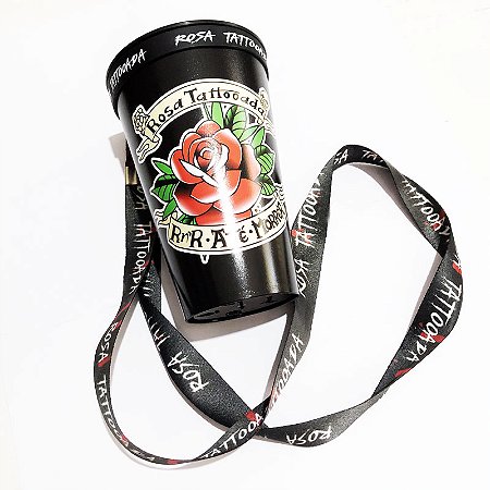 KIT Copo + Cordão Rosa Tattooada - R'n'R Até Morrer