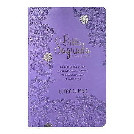 BÍBLIA JUMBO ARC FULL COLOR CAPA PU LUXO C/ HARPA - JARDIM LILÁS
