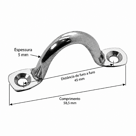 Kit 4 Alça Aço Inox 4-5-6-8 mm Passa Cabo Amarração Capota Barco Lancha Defensa