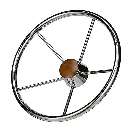 Volante Aço Inox Tampa Madeira 38cm Original P/ Barco Lancha