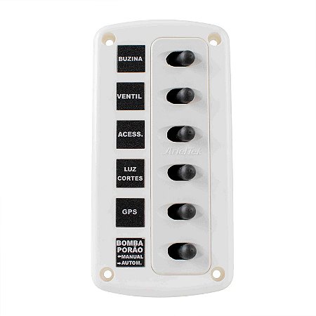 Painel Comando 6 Funções Náutico LED P/ Barco Lancha 12V