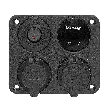 Painel de Comando Náutico Voltímetro Entrada USB 12V Lancha