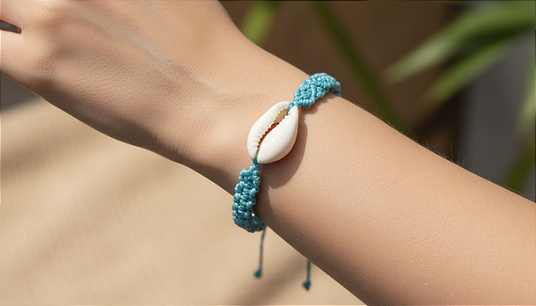 Macramé Simples com Búzios Azul