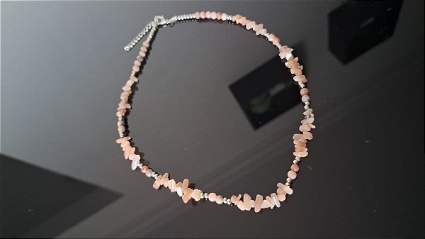 Colar Cascalho Quartzo Rosa