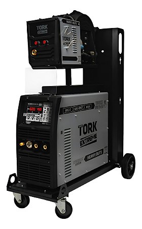 Máquina de Solda Inversora MIG Sinérgico 600 Amperes TOUCH 600S-AE Alimentador Externo Carrinho Tork Solda
