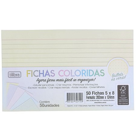 Fichas de Resumo Coloridas 5 Cores  50 fichas 202mm x 124mm