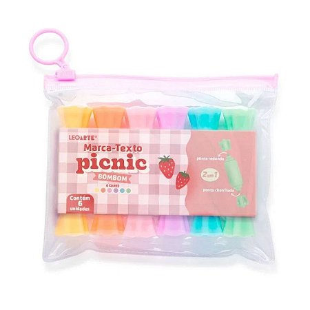 Marca Texto Picnic Bombom com 6 cores Leoarte