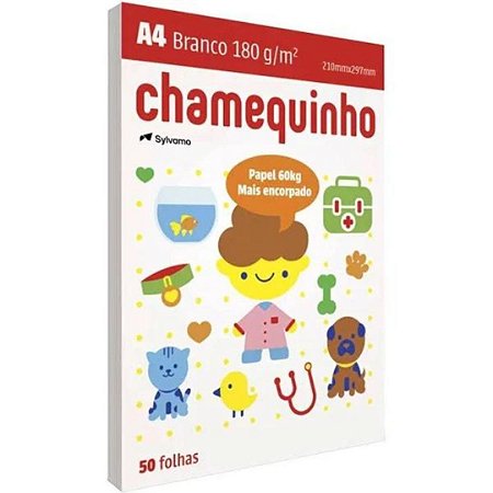 Papel Sulfite 60k 180g/m² Branco 50 fls Chamequinho