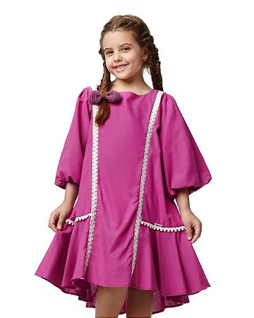 Vestido Fucsia Com Renda Kids