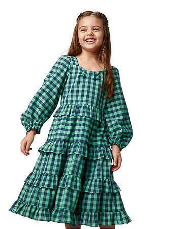 Vestido Xadrez Menta M/l Kids